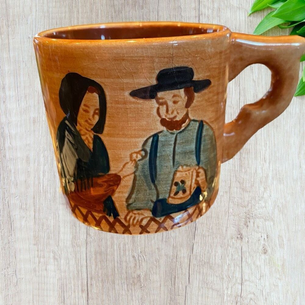 Pennsbury Pottery Redware Mug Amish Couple